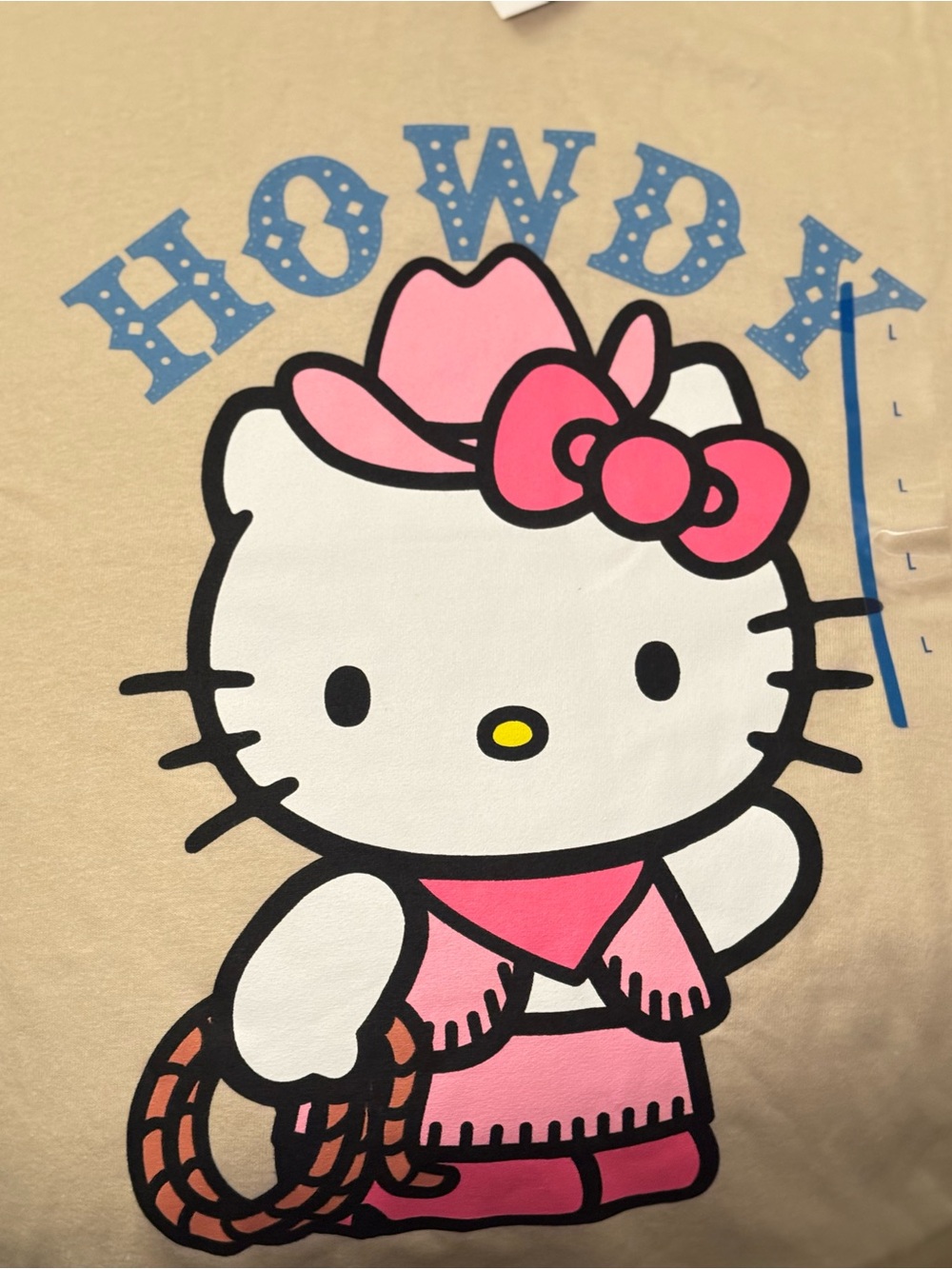 Sanrio Hello Kitty Tan Tee with Pink Cowboy Graphic
